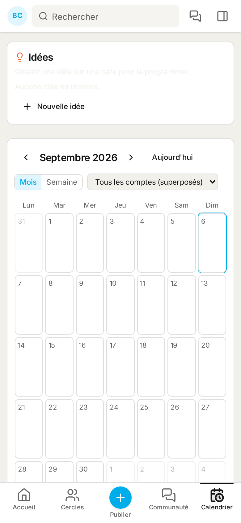 Calendrier éditorial — vue mobile