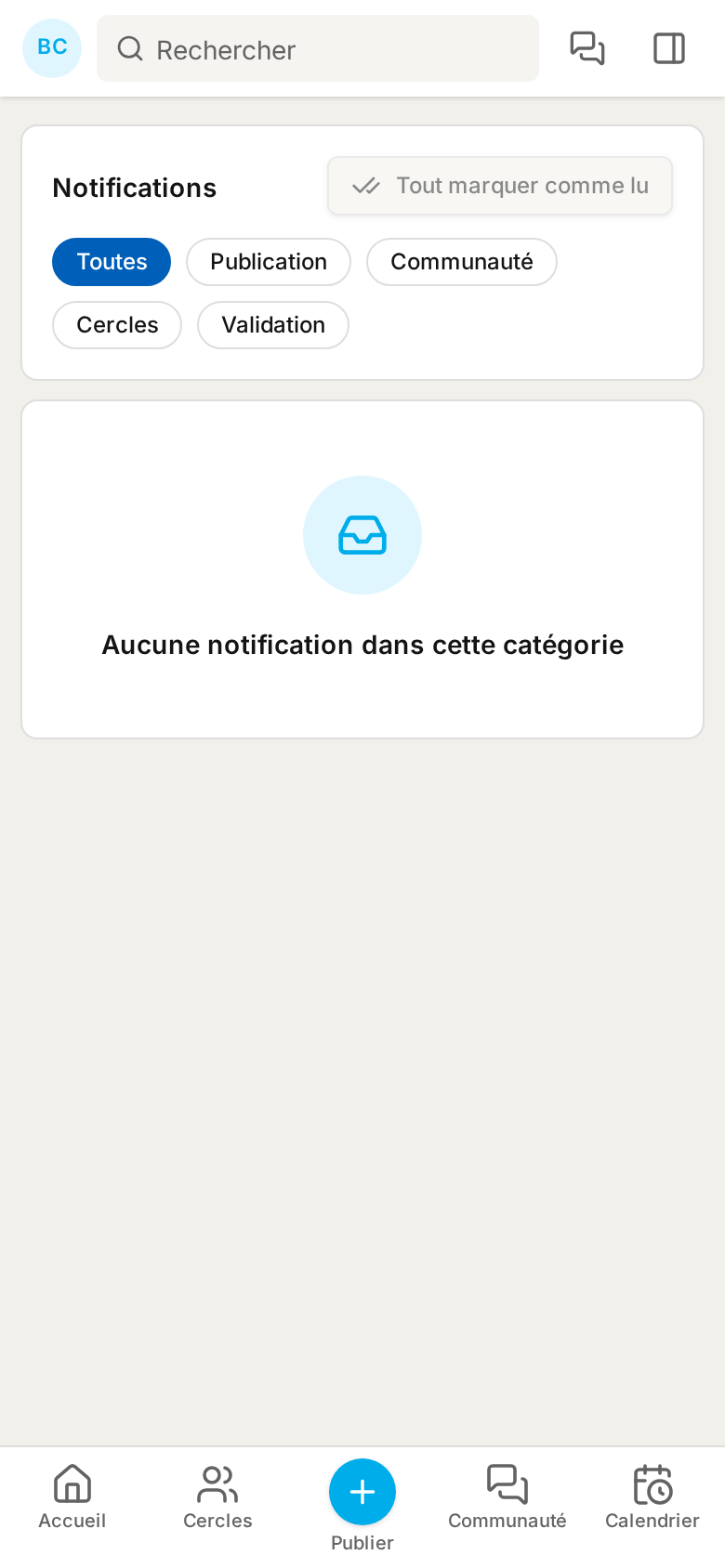 Notifications — vue mobile